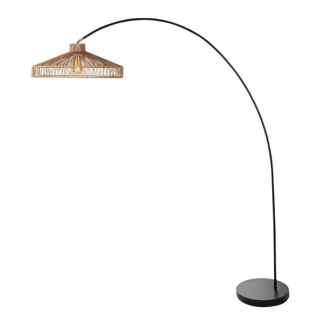 Lampe à arc noir Solva avec une teinte en bambou Ø50cm Steinhauer 8712746182637