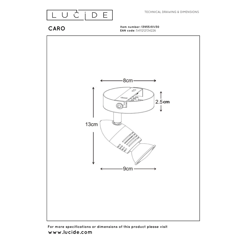 Projecteur de plafond Caro Noir Lucide 5411212134226