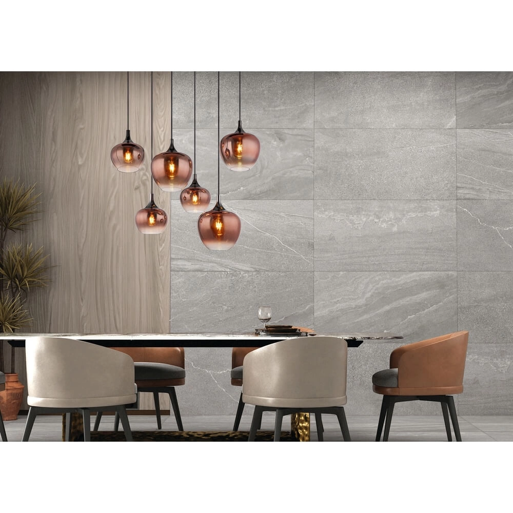 Suspension noire Maxy avec verre rouge 6 lumières Globo 9007371450985