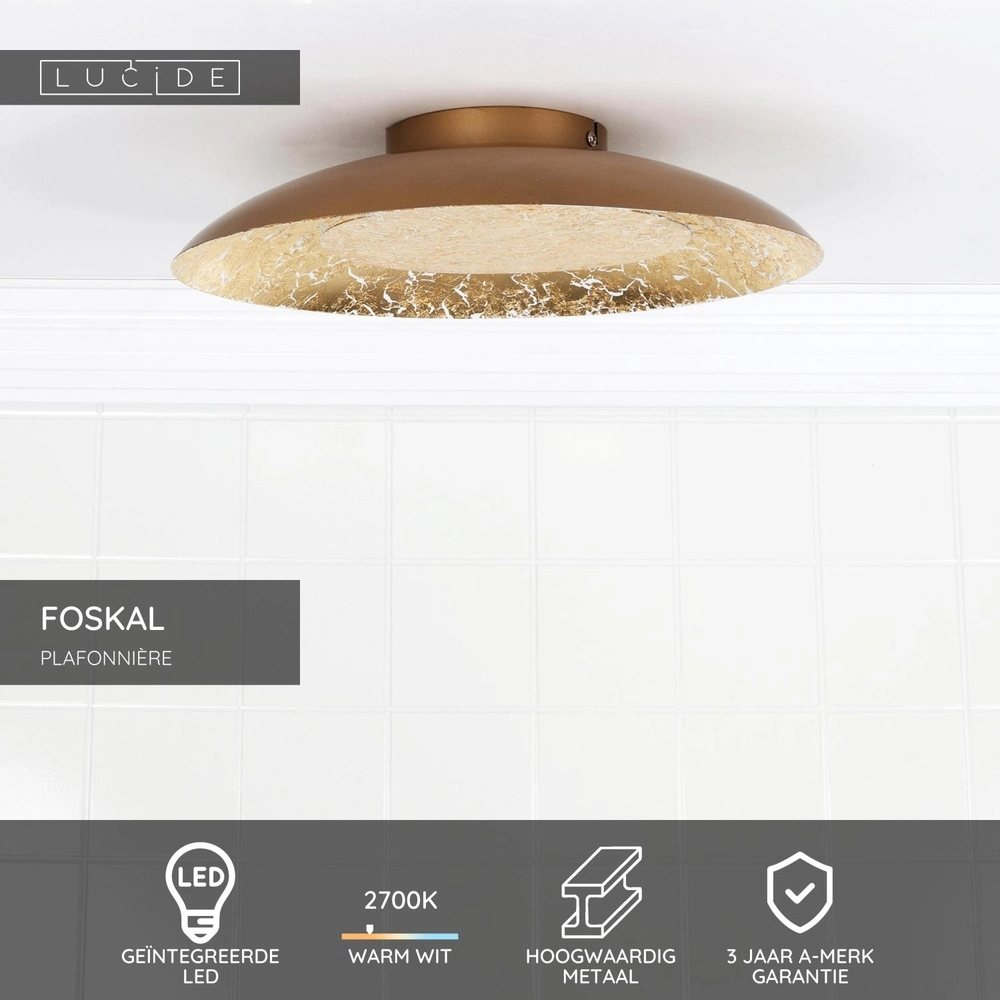 Lampe de plafond Foskal Ø 34,5 cm d’or Lucide 5411212791252