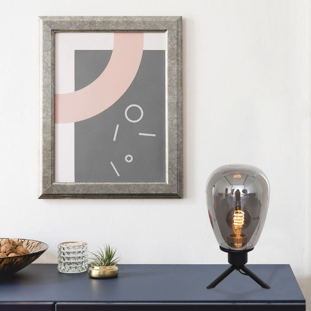 Lampe de table en verre Reflexion 15cm noir avec verre fumé Steinhauer 8712746132618