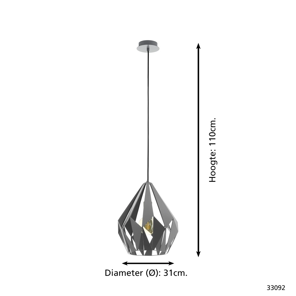 Lampe suspendue grise Carlton 1 Ø 31cm Eglo 9002759330927