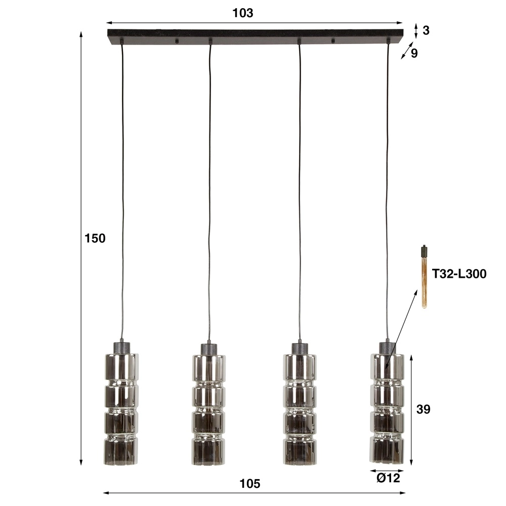 Lampe suspendue cylindrique Cylinder 4 feux - Ø 12cm Lyora 8716803511965