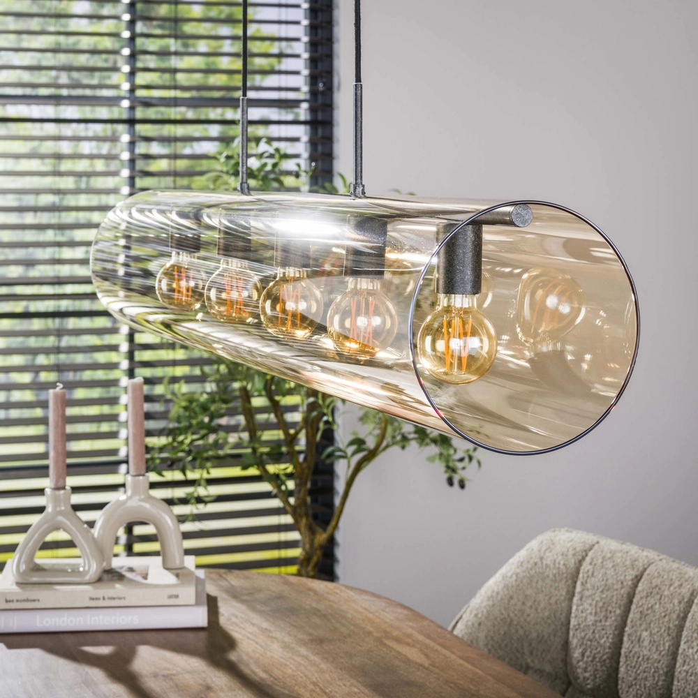 Lampe suspendue en verre Tube 120 cm - verre ambré Lyora 8716803511774