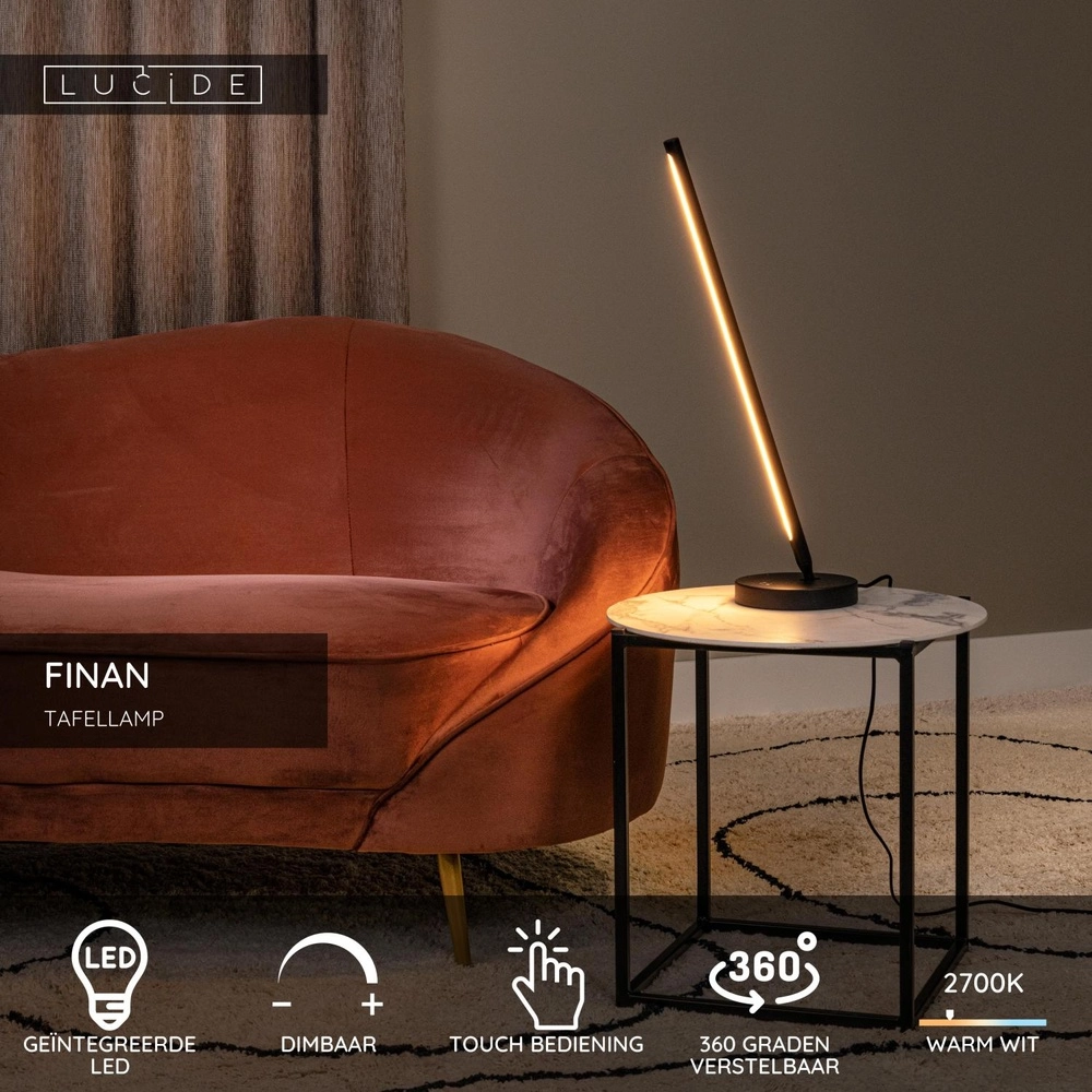 Lampe de table de conception Finan Noir Lucide 5411212680037