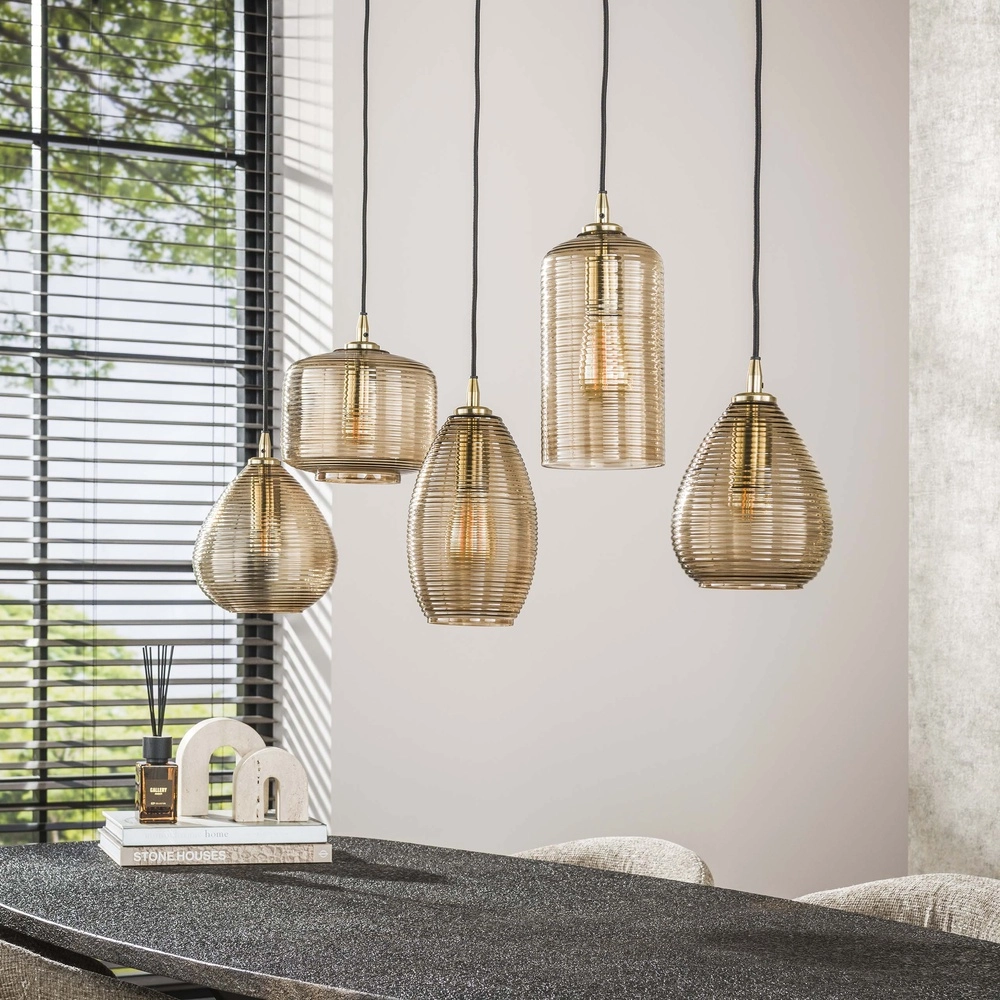 Lampe pendante de salle à manger Stripe 5 lumières - verre nervuré Lyora 8716803511118
