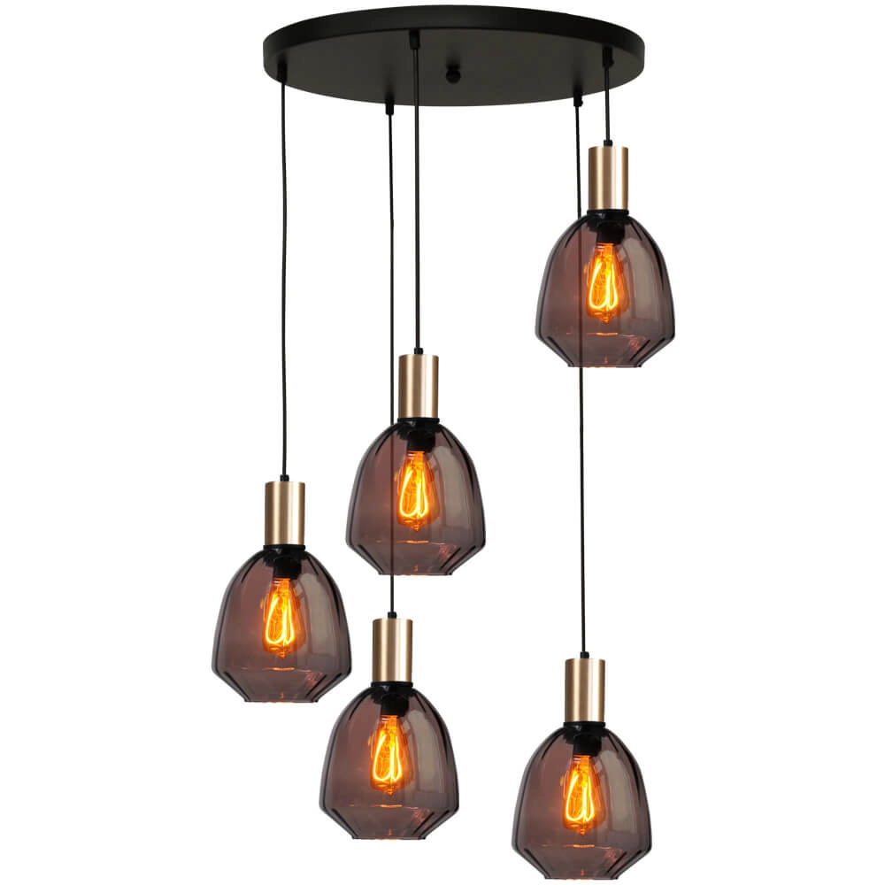 Suspension loft 5 lumières - dorée - Porto avec des lunettes rouges Nicolette Suspension loft 5 lumières - dorée - Porto avec des lunettes rouges Nicolette