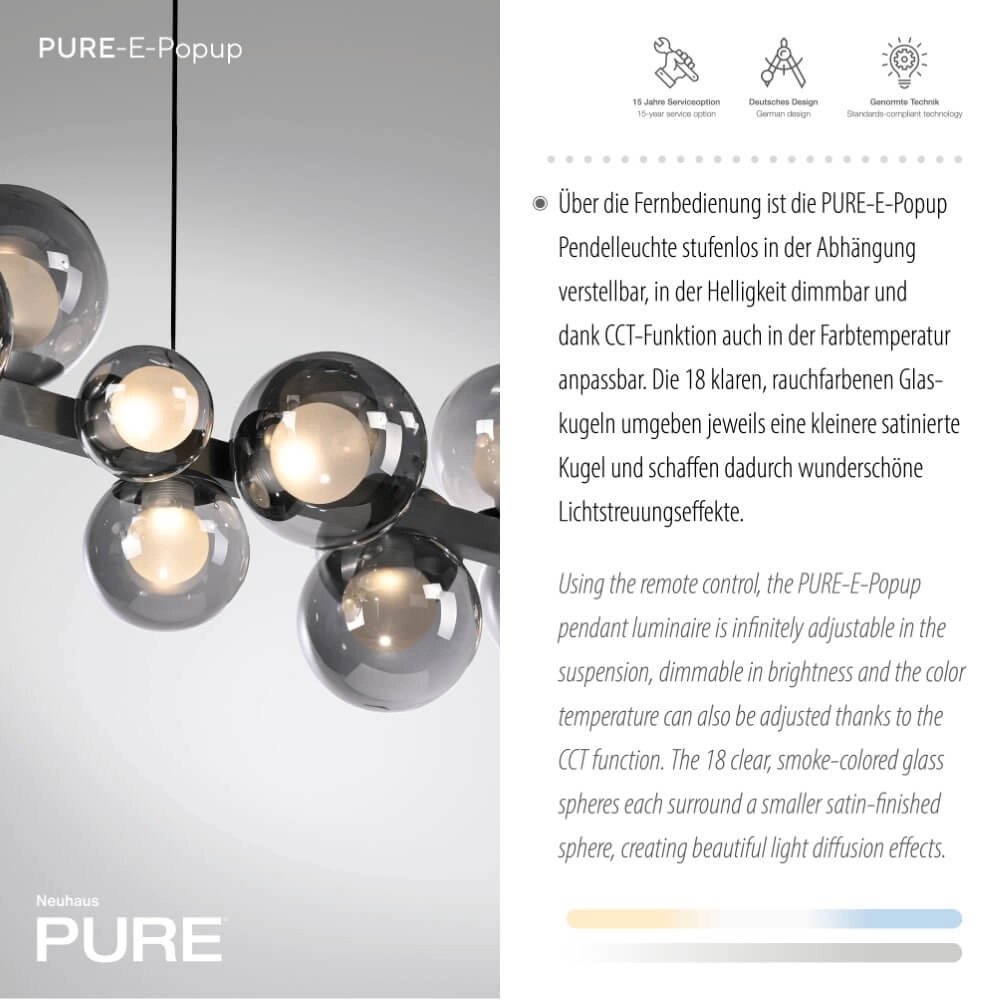 Lampe suspendue unique Pure E-Popup 18 gris clair Paul Neuhaus 4012248384411