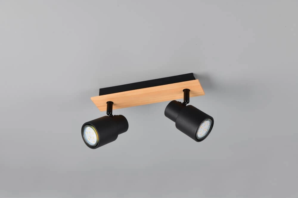 Plafonnier 2 lumières Pierre noir avec bois Trio 4017807638172