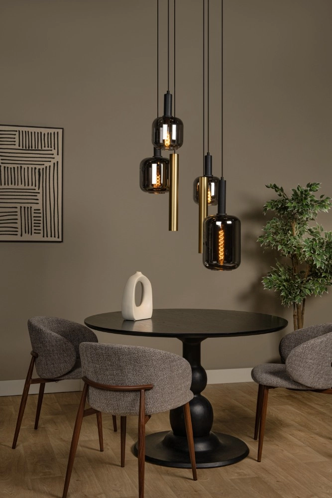 Lampe suspendue à 4 lumières Joanet Ø 65 cm d’or avec verre fumé Lucide 5411212452924