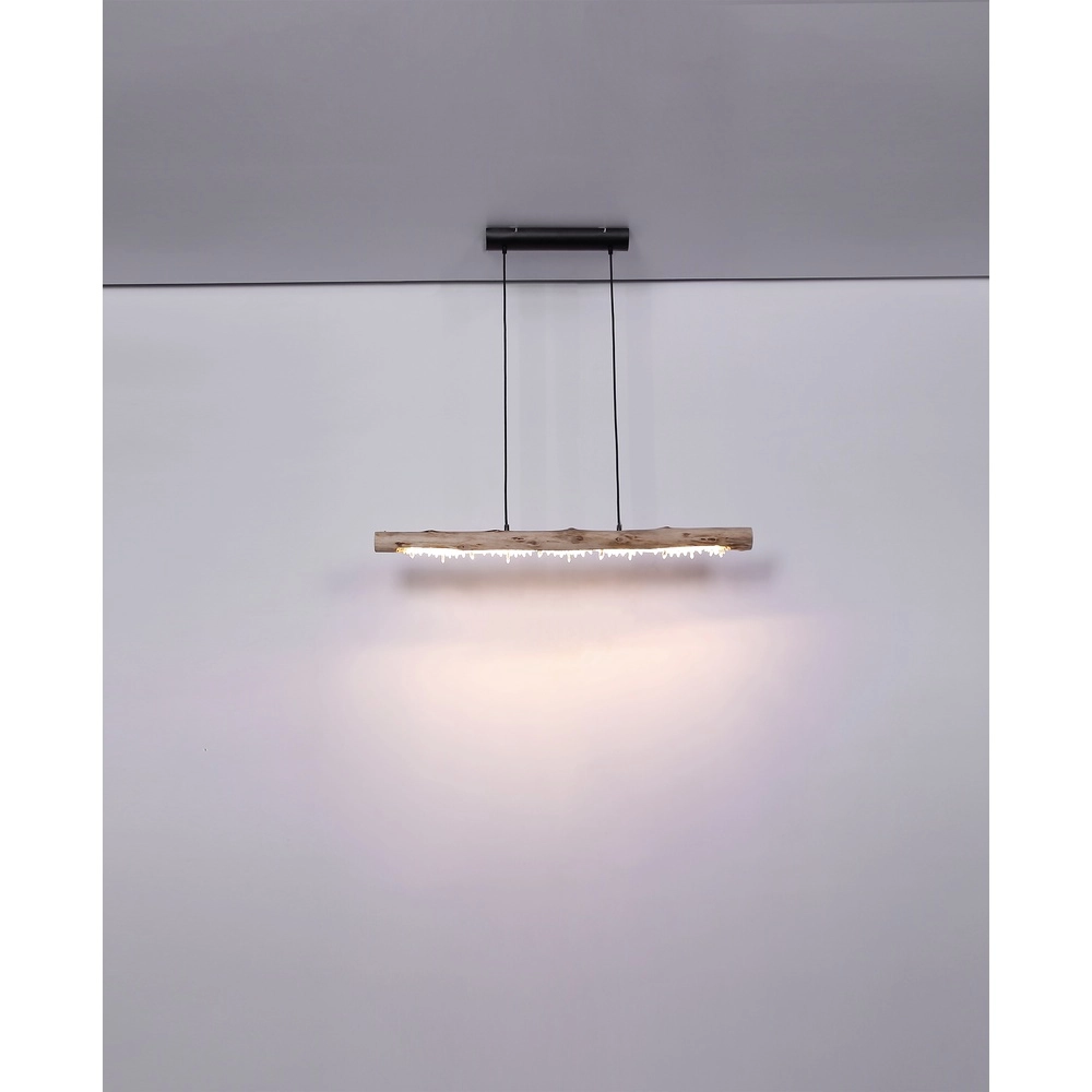 Lampe pendante de table à manger Felicitas noir avec bois Globo 9007371392889