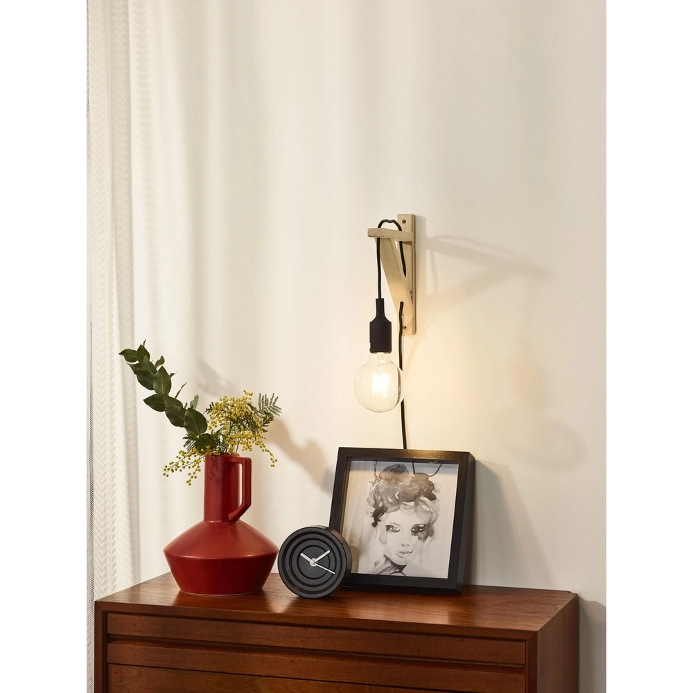Lampe murale en bois Fix avec cordon noir Lucide 5411212082824