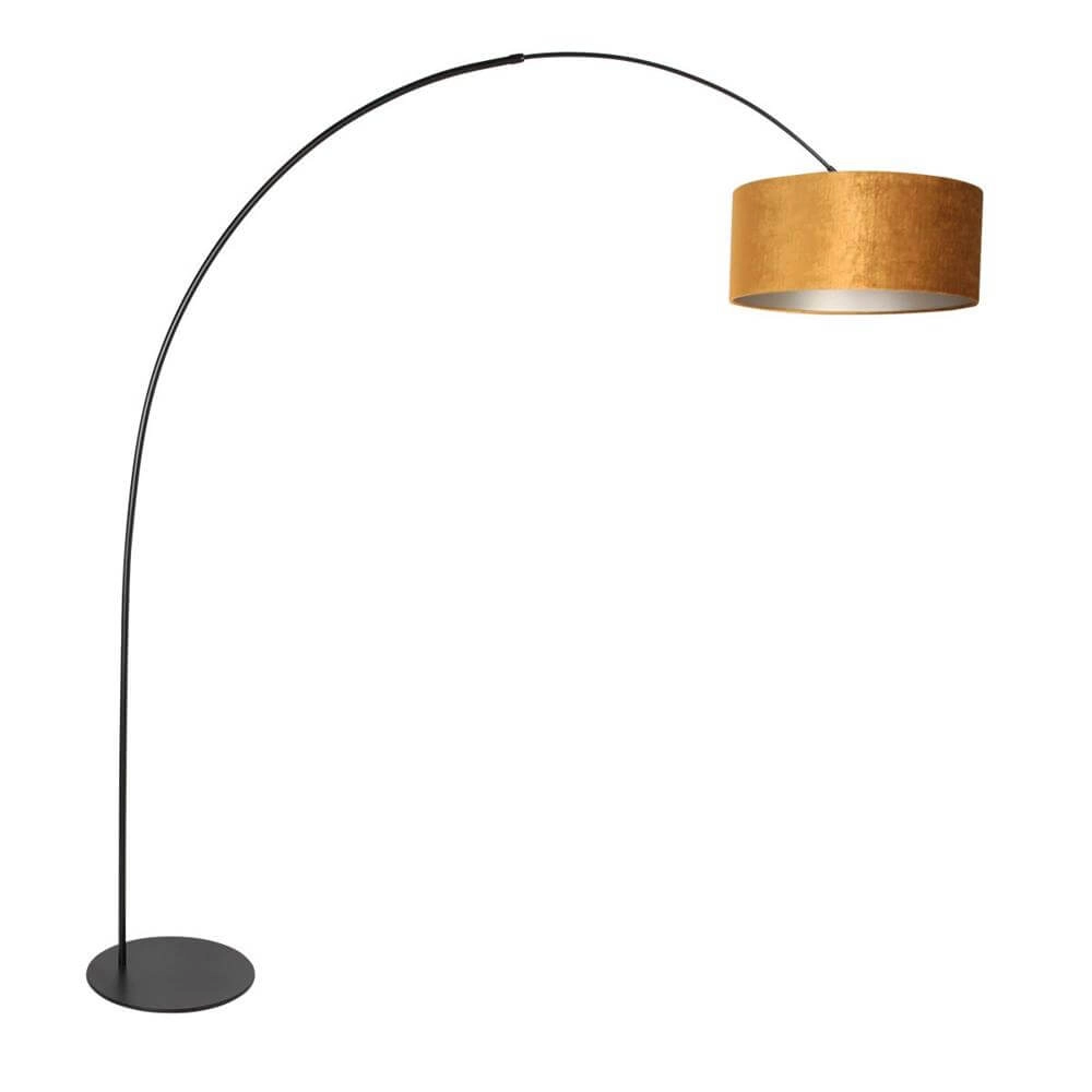 Lampadaire Curve noir avec abat-jour doré Ø 50cm Lampadaire Curve noir avec abat-jour doré Ø 50cm