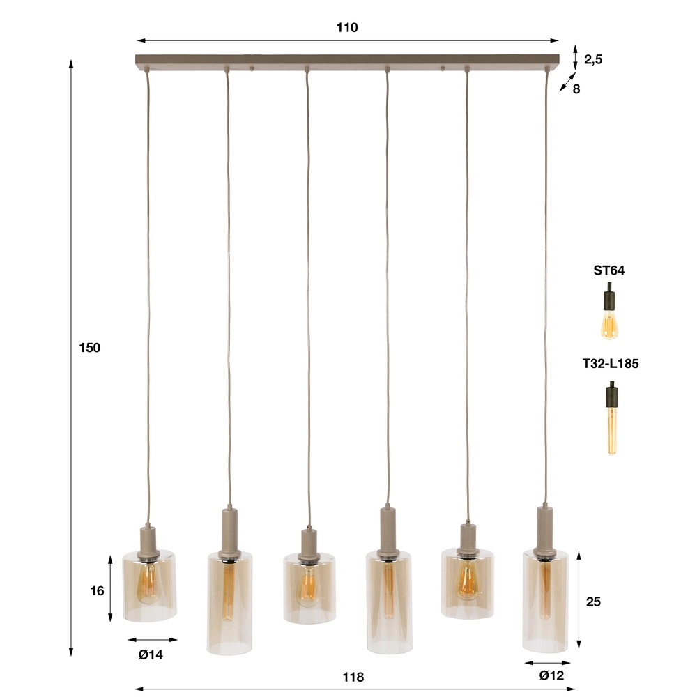 Lampe pendante de conception Sepiora Brun sable 6 clairs Lyora 8716803515291