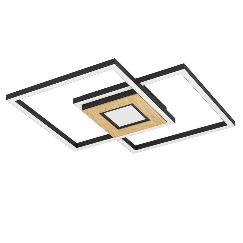 Plafonnier LED Marinello noir avec du bois Plafonnier LED Marinello noir avec du bois