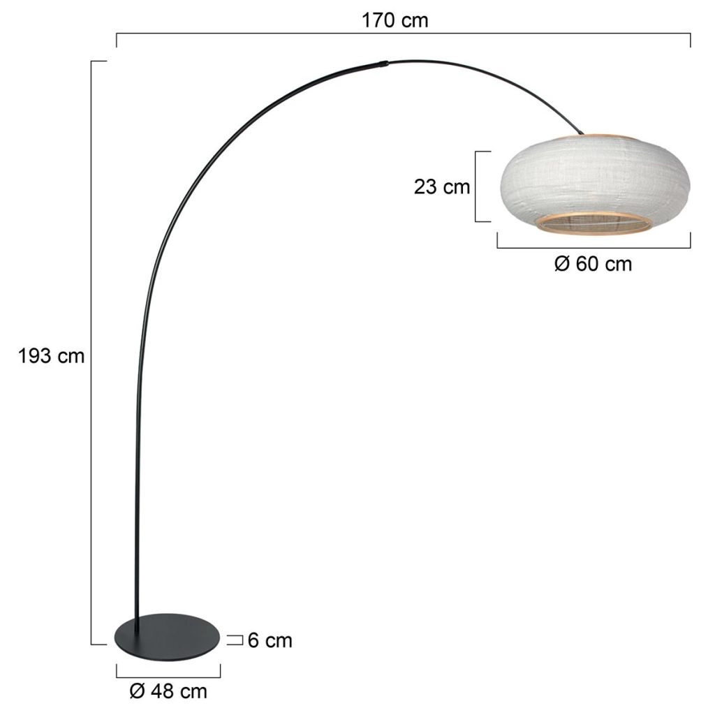 Lampe sur pied noire Curve avec une teinte blanche Ø60cm Steinhauer 8712746185379