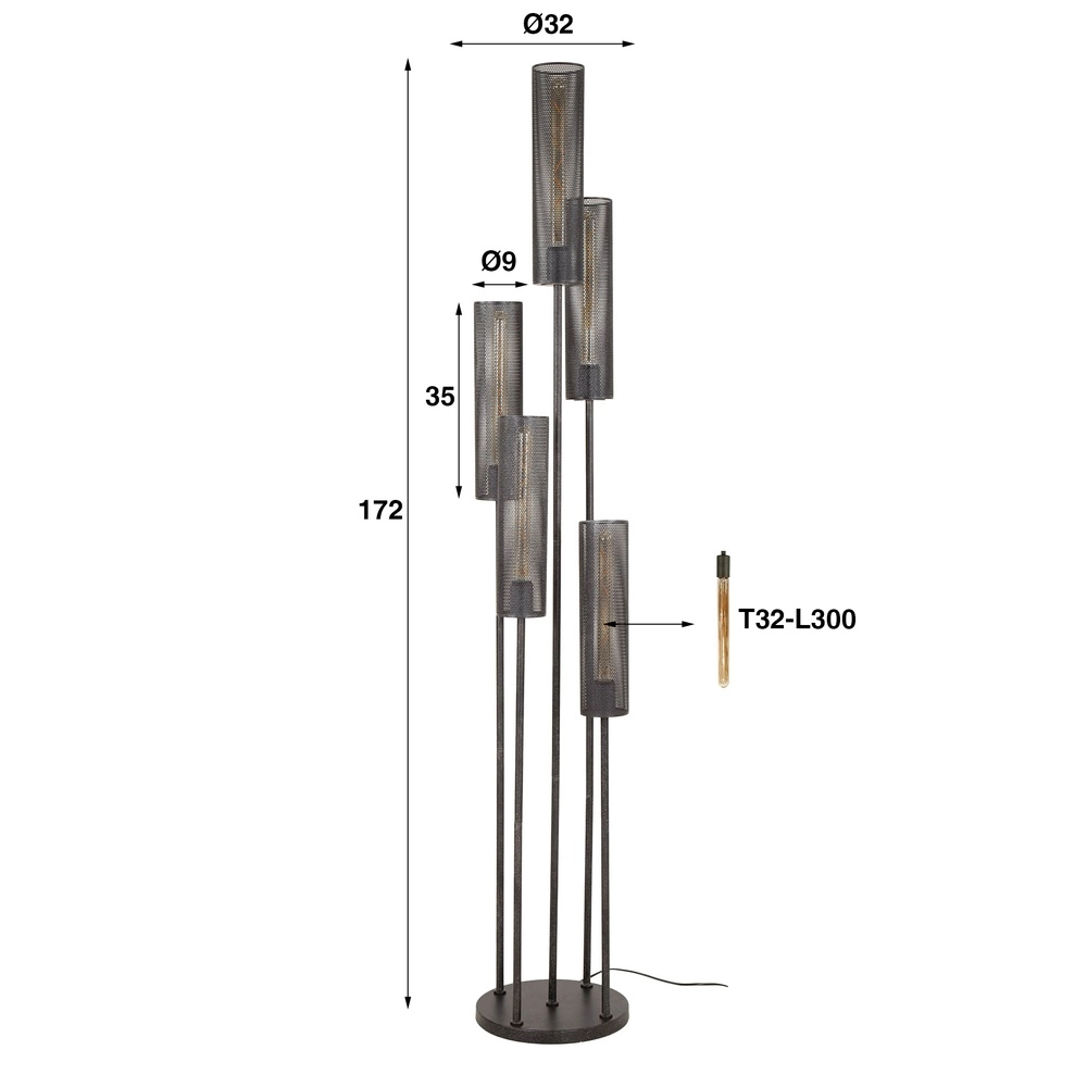 Lampe sur pied à tubes Tube 5-lumière - Noir arctique Lyora 8716803511538