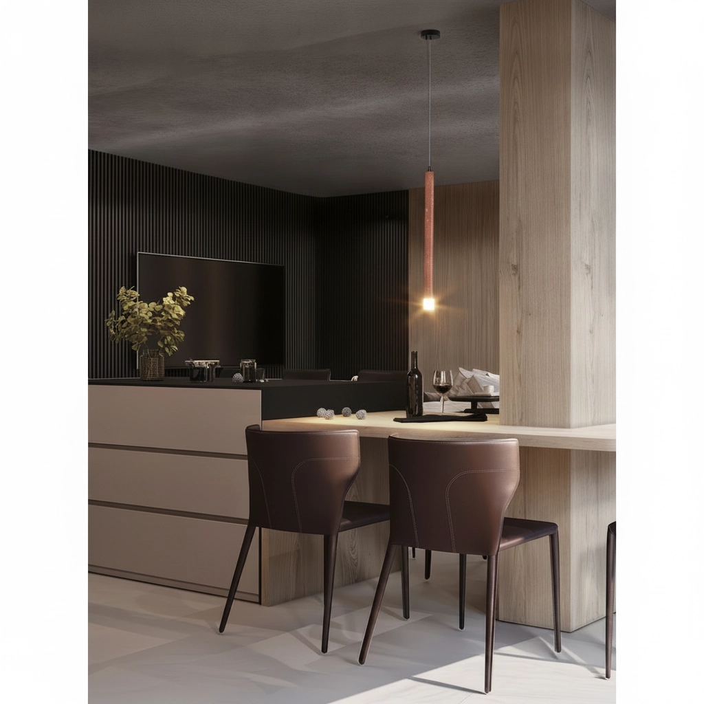 Lampe pendante moderne Muse Noir avec travertin rouge