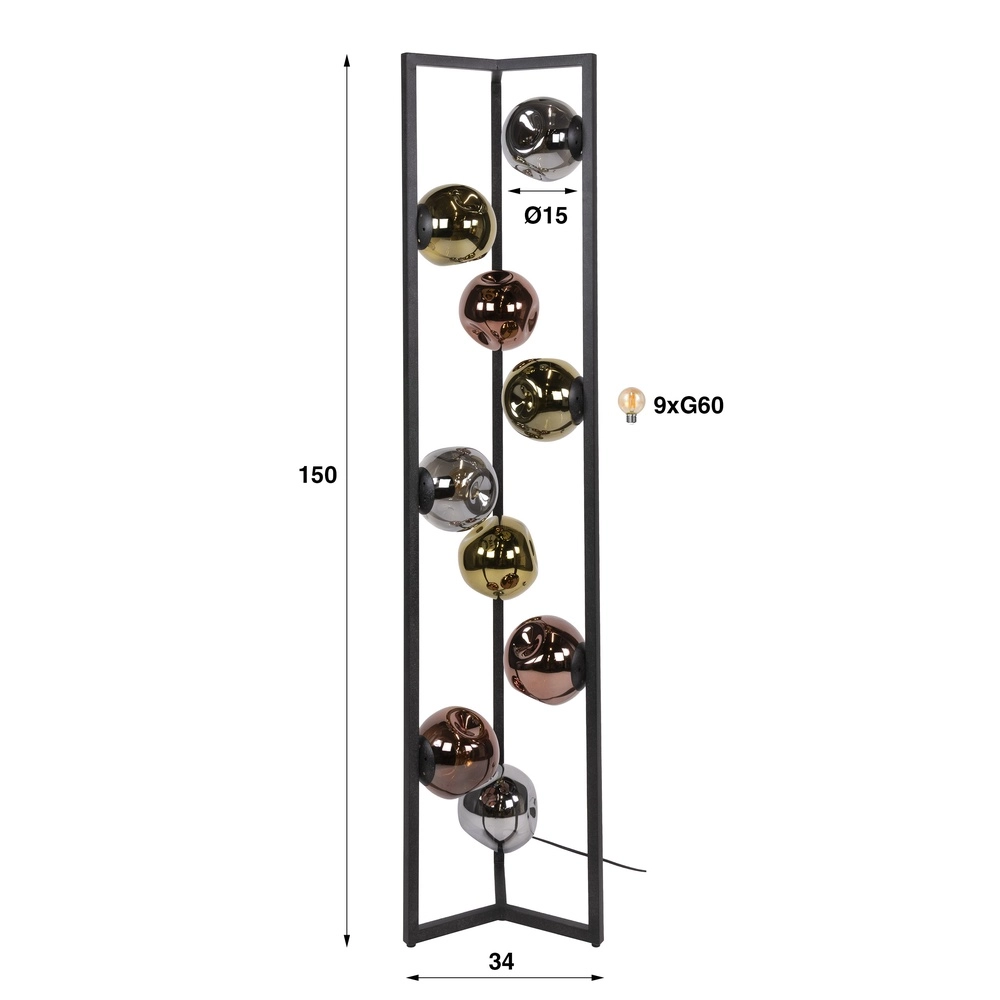 Lampe de pied en verre Stellar 9 lumières Lyora 8716803511590