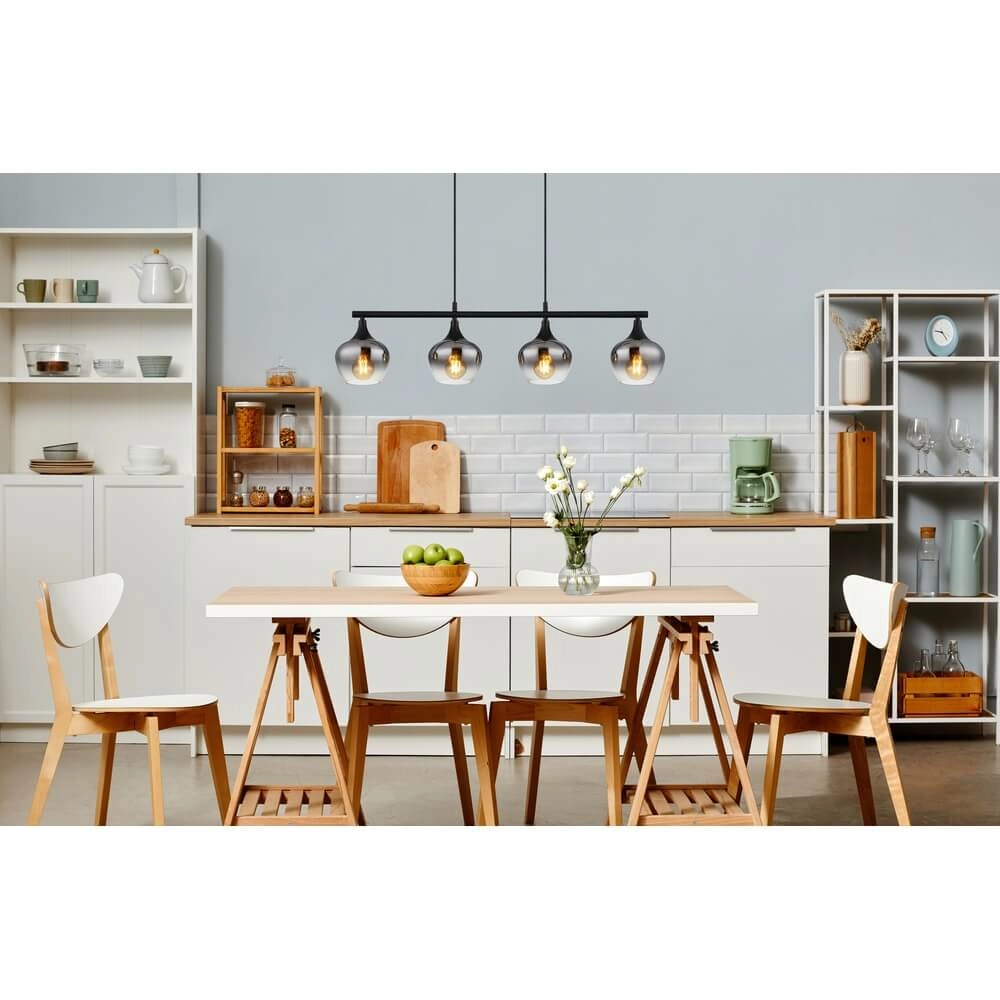 Suspension 4 lumières Maxy noir avec verre fumé Globo 9007371471188