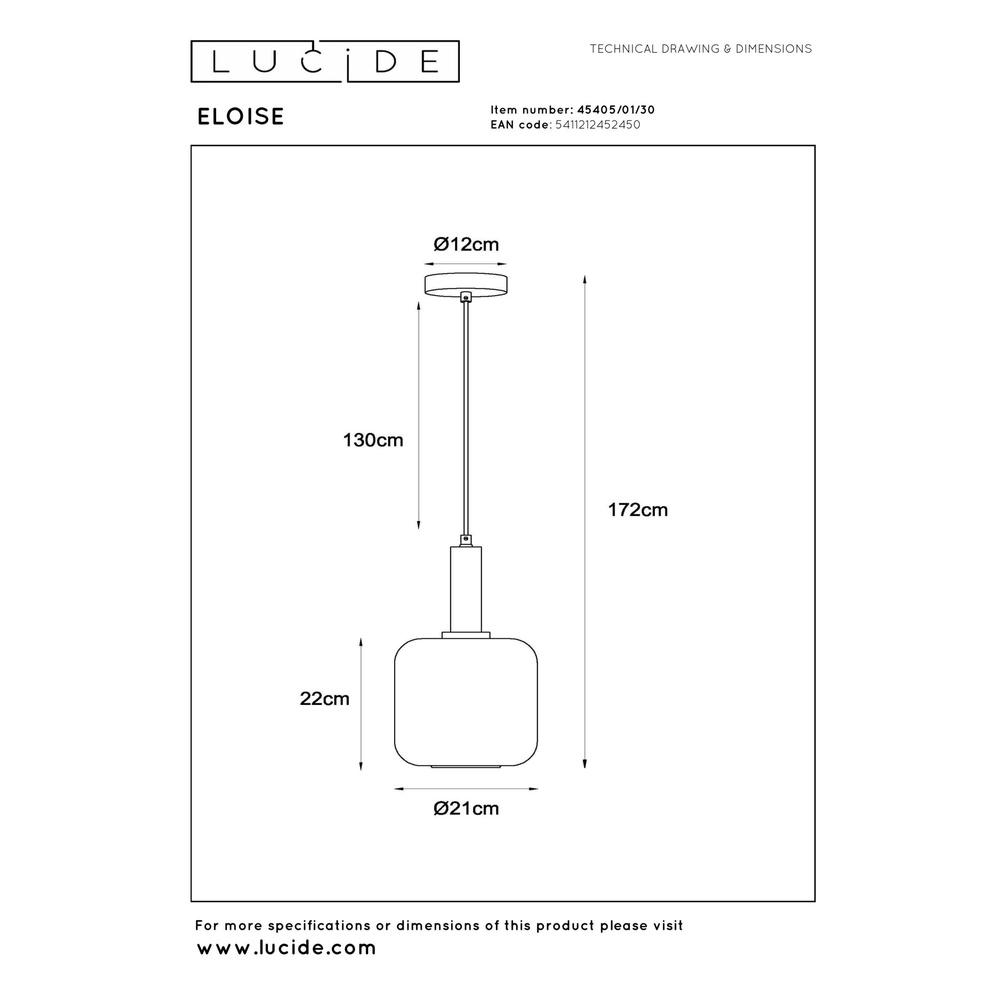 Lampe pendante noire Eloise 1-lumière Ø 21cm Lucide 5411212452450