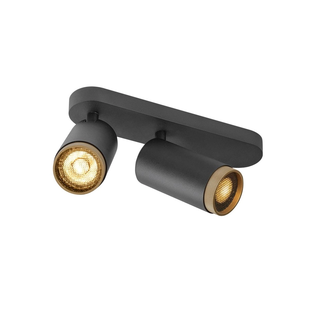 Spot monté en surface Grip! L 2 lumières noir avec anneau en or