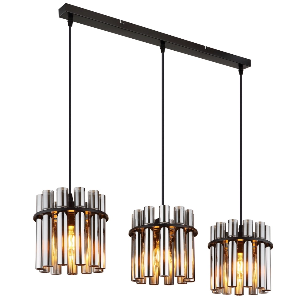 Lampe pendante à 3 lampes Gorley II noir avec des tiges en verre