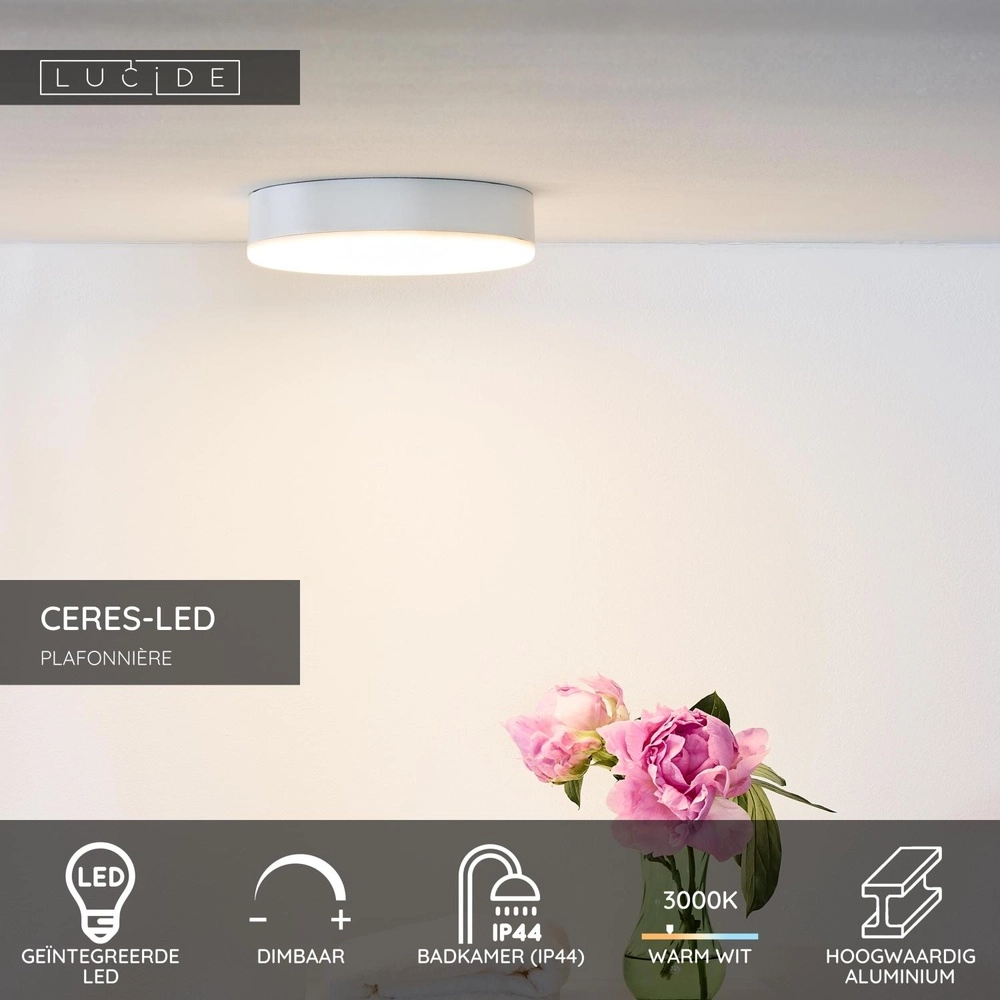 Éclairage de plafond Ceres-Led IP44 blanc Ø 21,5cm Lucide 5411212281135