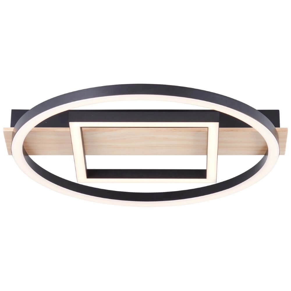Plafonnier Maureen Ø 37cm avec carré noir avec bois Plafonnier Maureen Ø 37cm avec carré noir avec bois
