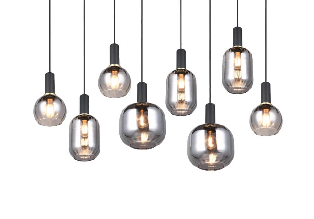Lampe suspendue pour salle à manger Diva 8 lumières - verre fumé Trio 4017807614589