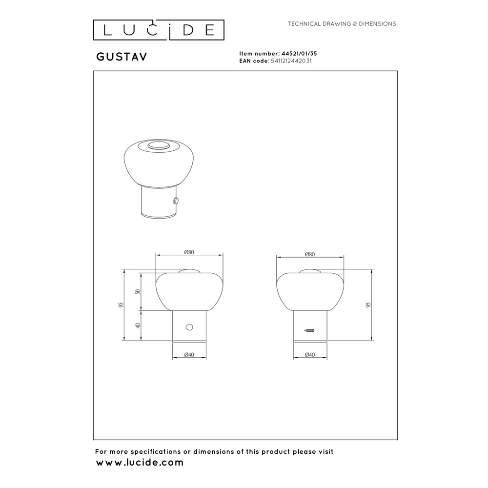 Lampe de table rechargeable Gustav bleu Lucide 5411212442031
