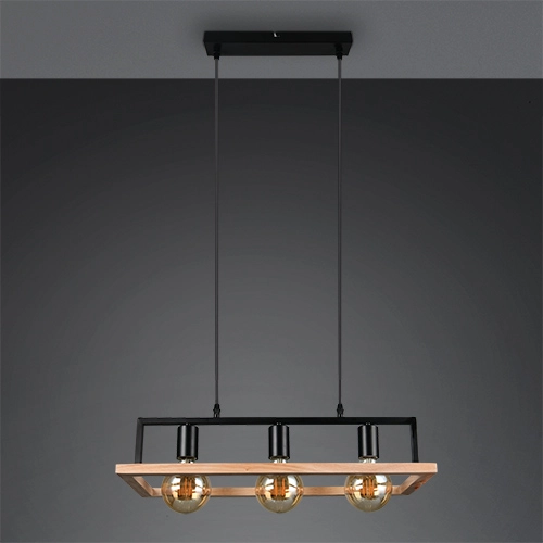 Lampe pendante de conception Bano noir avec bois Trio 4017807673364