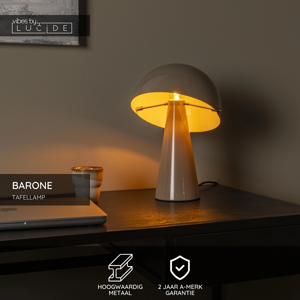 Lampe de table Barone taupe Ø 23 cm Lucide Vibes 5411212650085