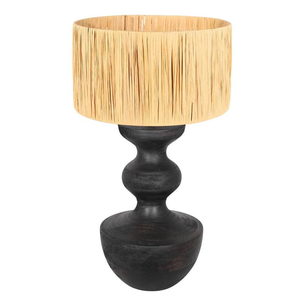 Lampe de table Lyons noir avec abat-jour paille 70cm