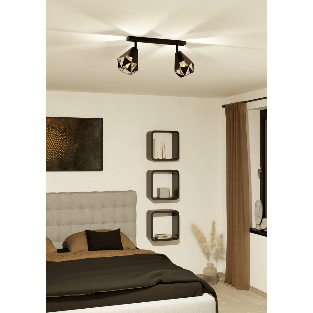 Lampe de plafond noire Carlton 7 2L - avec cuivre Eglo 9002759437169