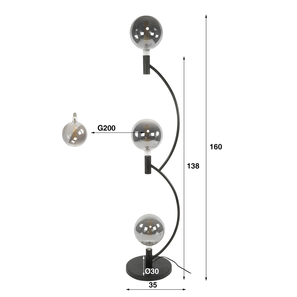 Lampadaire de conception Arcus 3 lumières noires Lyora 8716803515192
