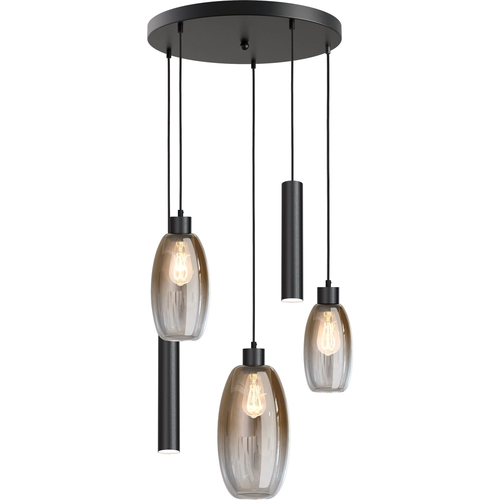 Lampe pendante Vide Olive 3x verre - 2x Course - noir - Ø50cm