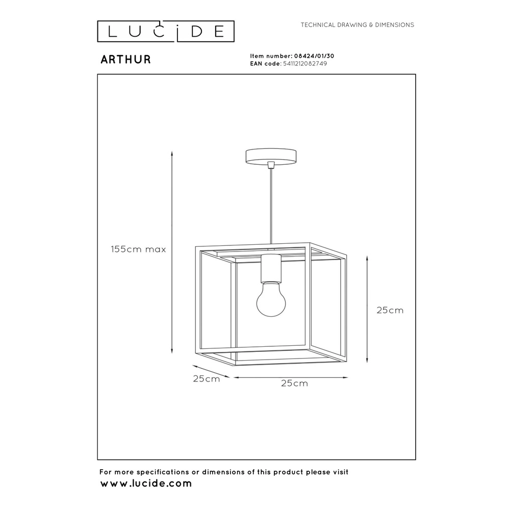 Lampe suspendue Arthur Noir Lucide 5411212082749