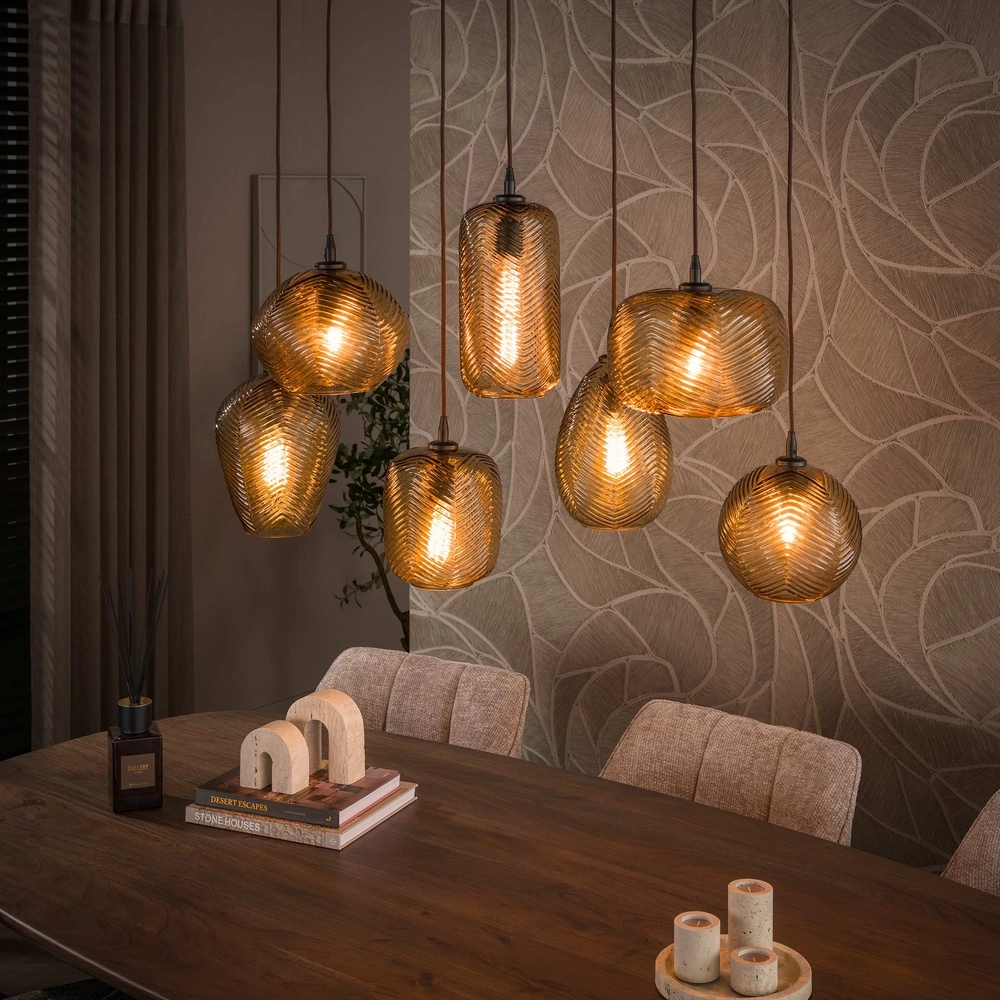 Lampe suspendue à 7 lampes Chevron Verre brun fumé