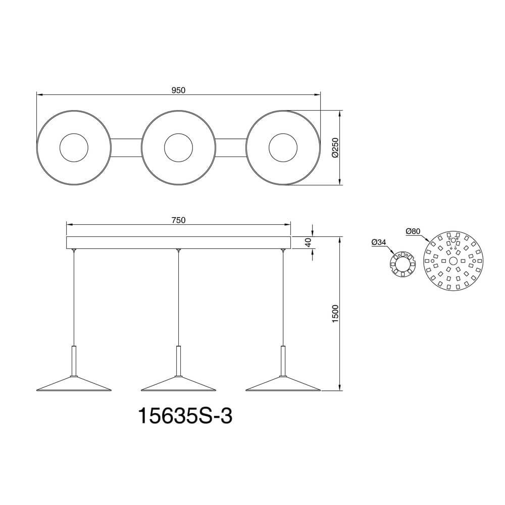 Suspension noire Lampone Conception à 3 lumières Globo 9007371450374