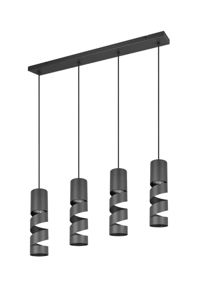 Lampe suspendue tube 4 lumières Stream noir Trio 4017807613995
