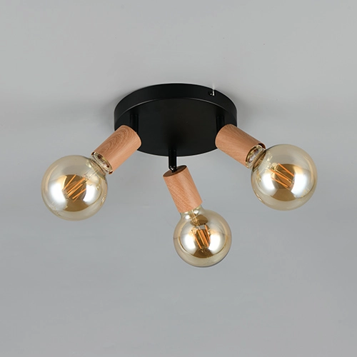 Lampe de plafond Lamego 3-noir clair avec bois Trio 4017807672039