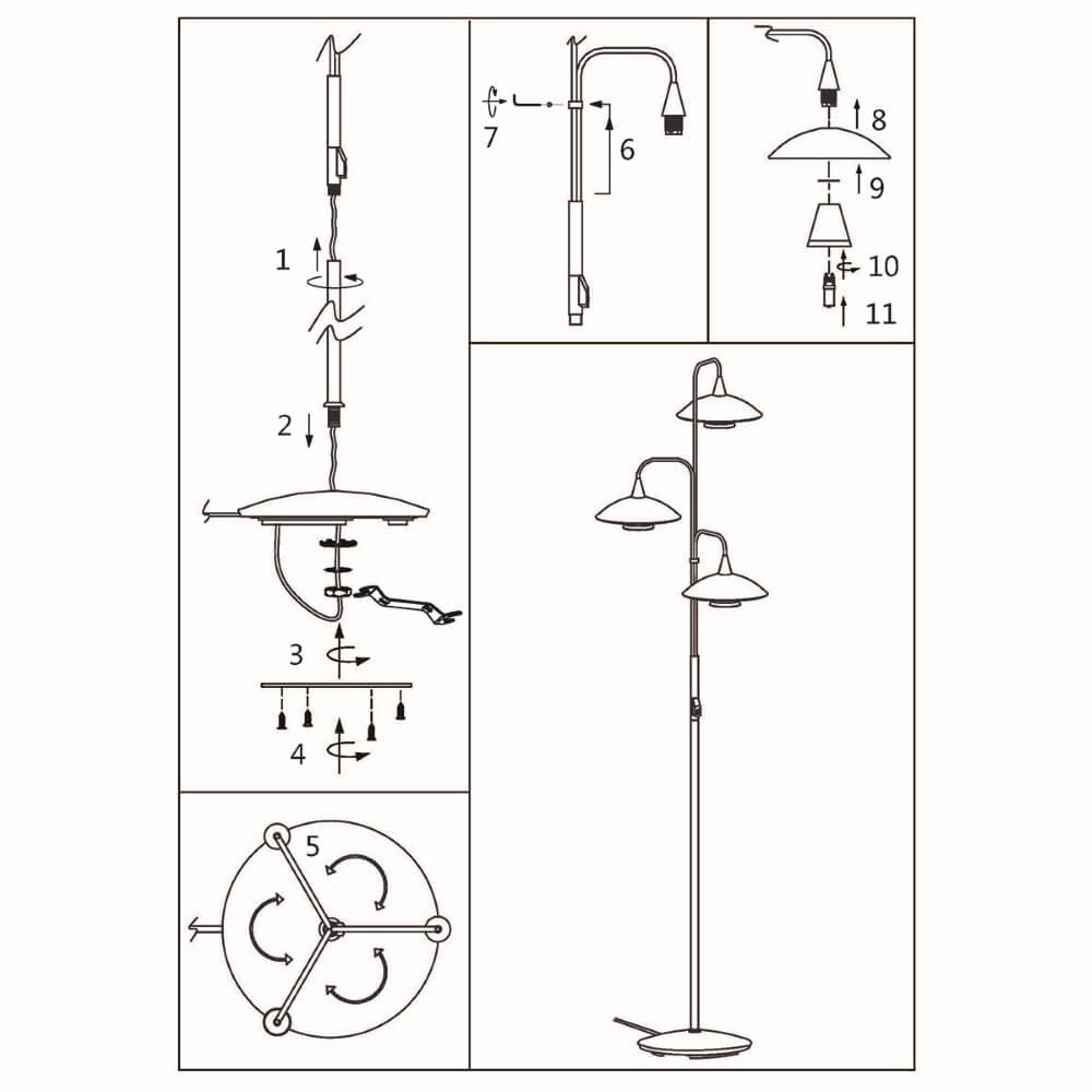 Lampe de lecture Tallerken 3 lumières noir avec blanc Steinhauer 8712746133608