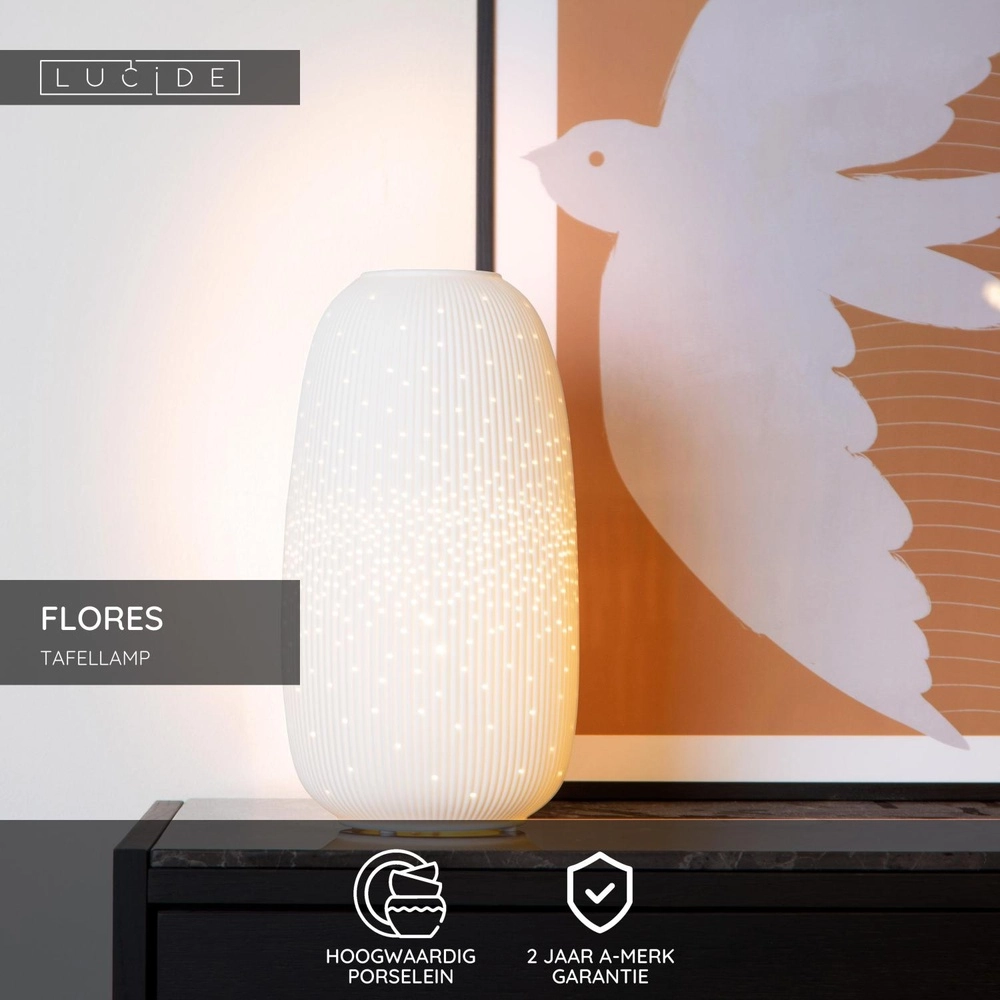 Lampe de table Flores Ø 17,5 cm de blanc Lucide 5411212134431