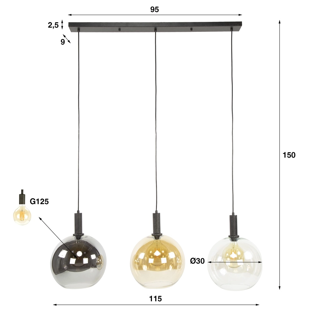 Lampe suspendue en verre Sfera 3x Ø 30cm - verre coloré Lyora 8716803512351