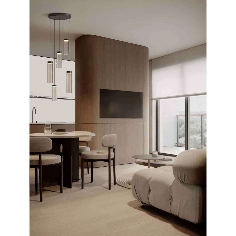Lampe pendante de conception Brielle Anthracite avec verre moka à 5 lumières
