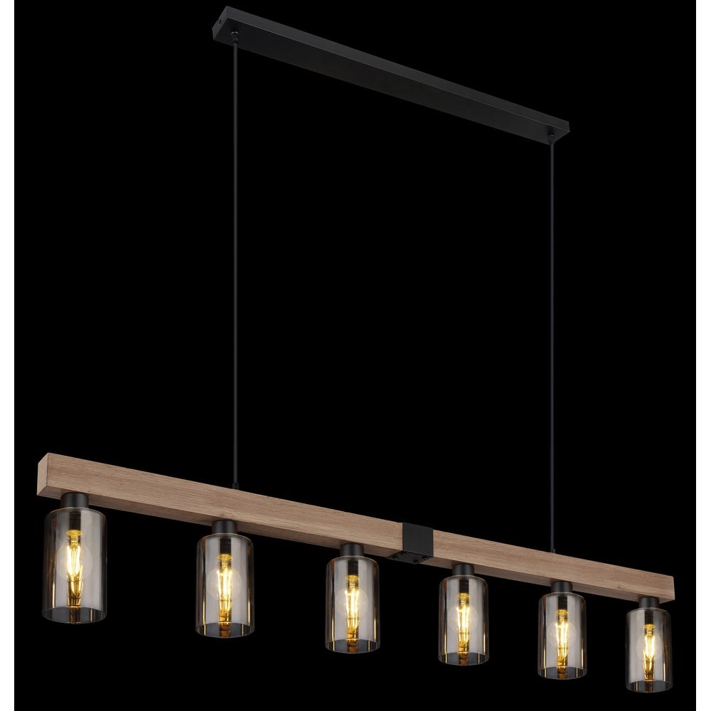 Lampe suspendue Hadera Noir à 6 lumières avec verre fumé Globo 9007371443253