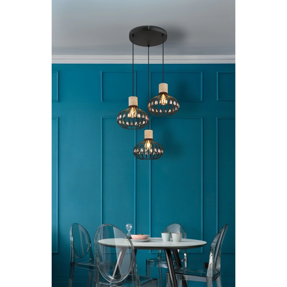 Lampe pendante à 3 lampes Dorthy Country Black Globo 9007371569069