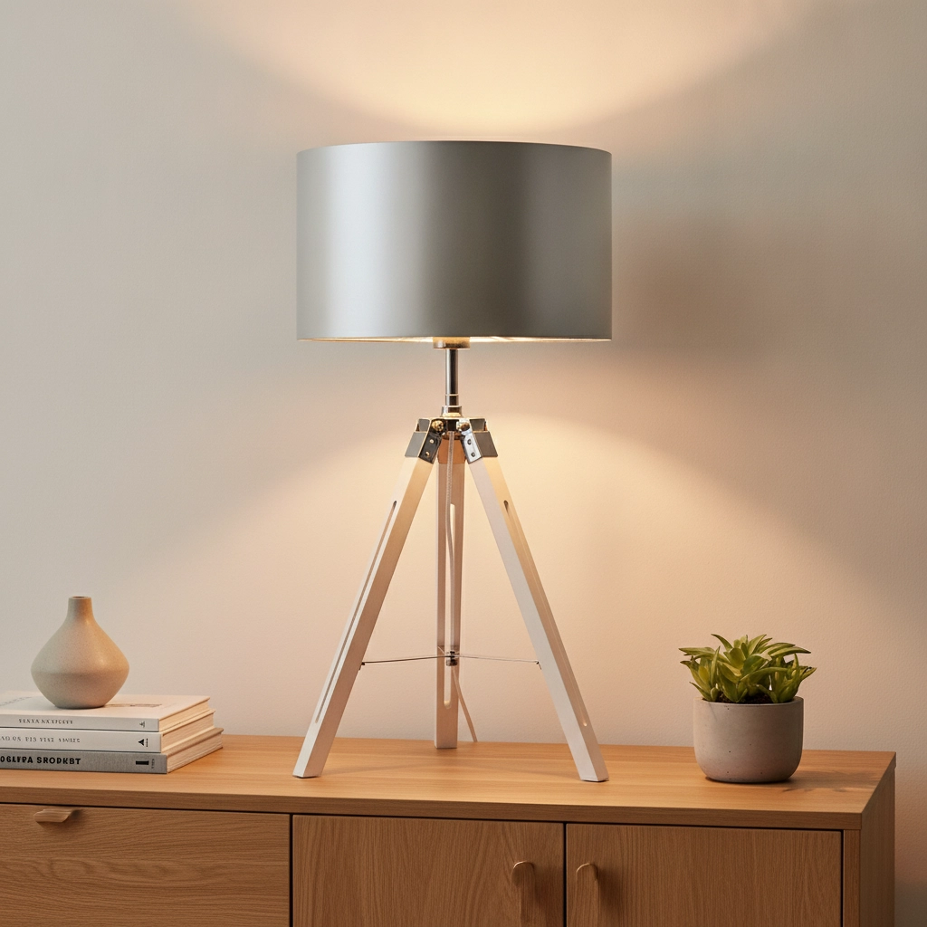 Lampe de table trépied Jewel 67 cm blanc avec gris