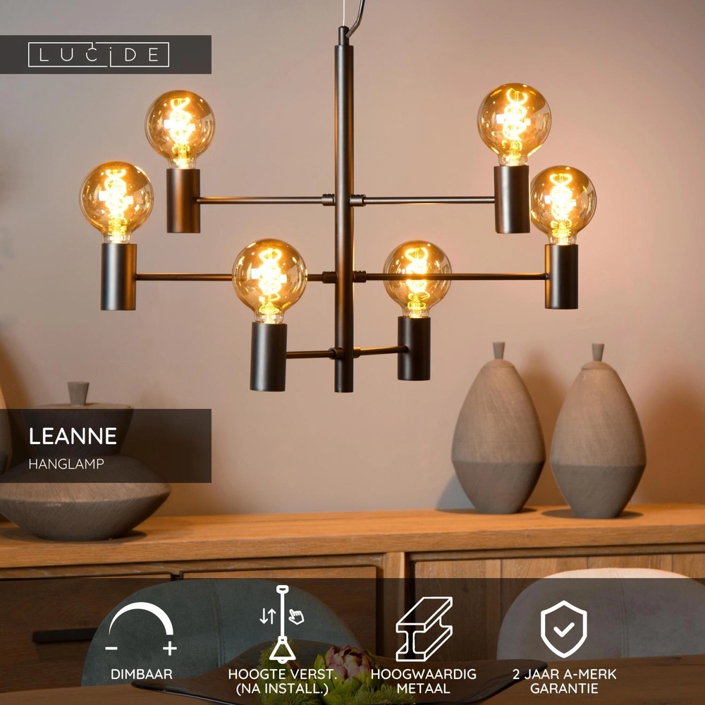 Lampe suspendue Leanne Noir à 6 lumières Lucide 5411212211095